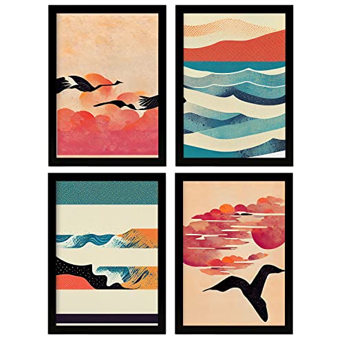 Nacnic set de 4 posters pájaro en estilo abstracto llamativas y modernas ilustraciones artísticas a todo color para el diseño y size a3 sin marco