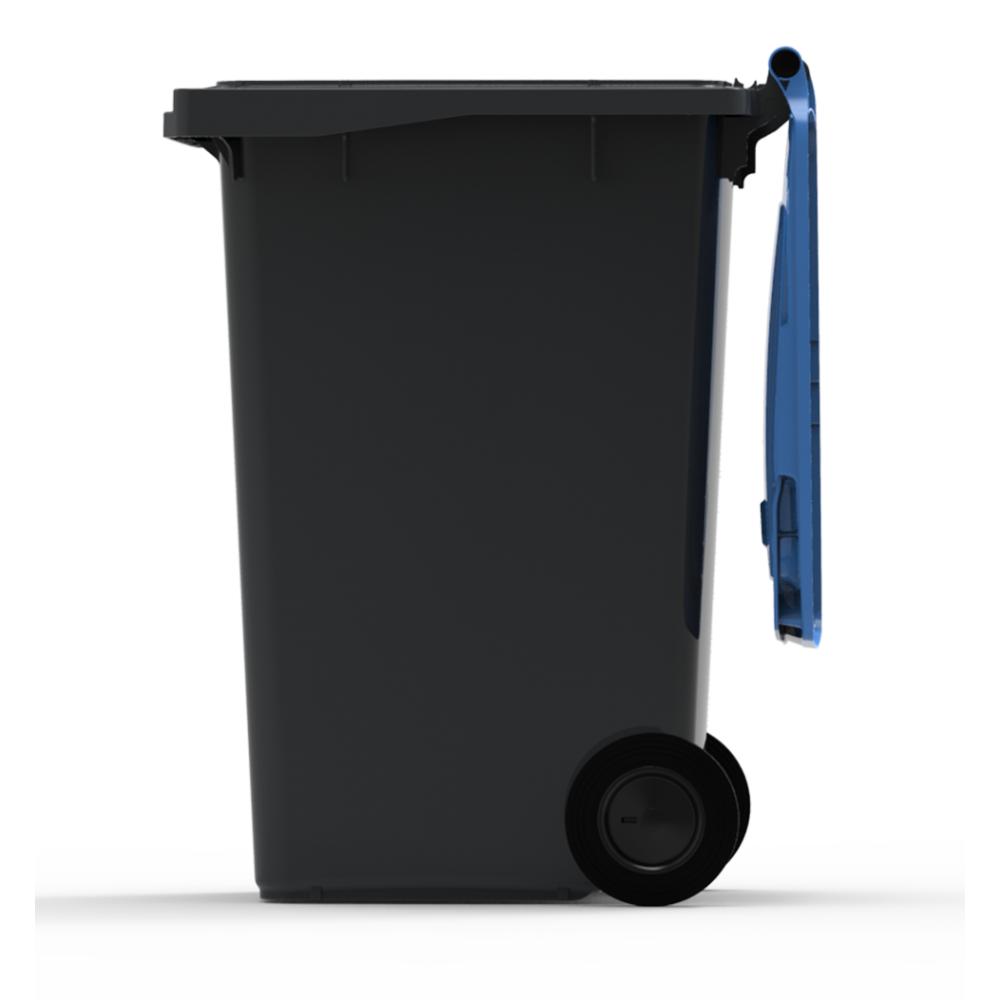 ESE France Conteneur Poubelle à déchets 2 roues - 240L - Robuste et Économique - 100% Recyclé - Gris avec Couvercle Bleu - Fabriqué en France - 3