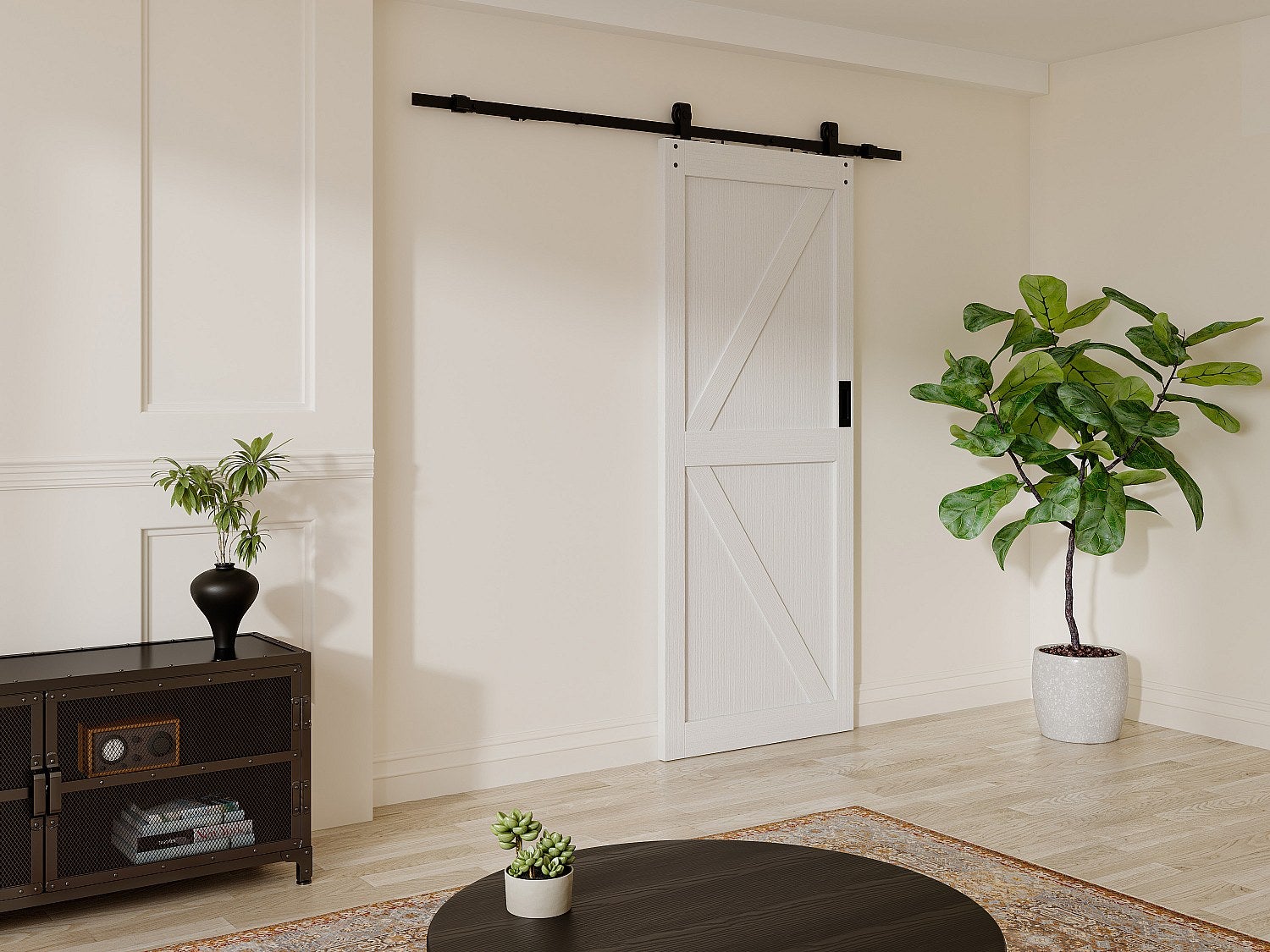 Drzwi przesuwne naścienne - Drewno i MDF - biały - wys. 205 x szer. 83 cm - NEFARA