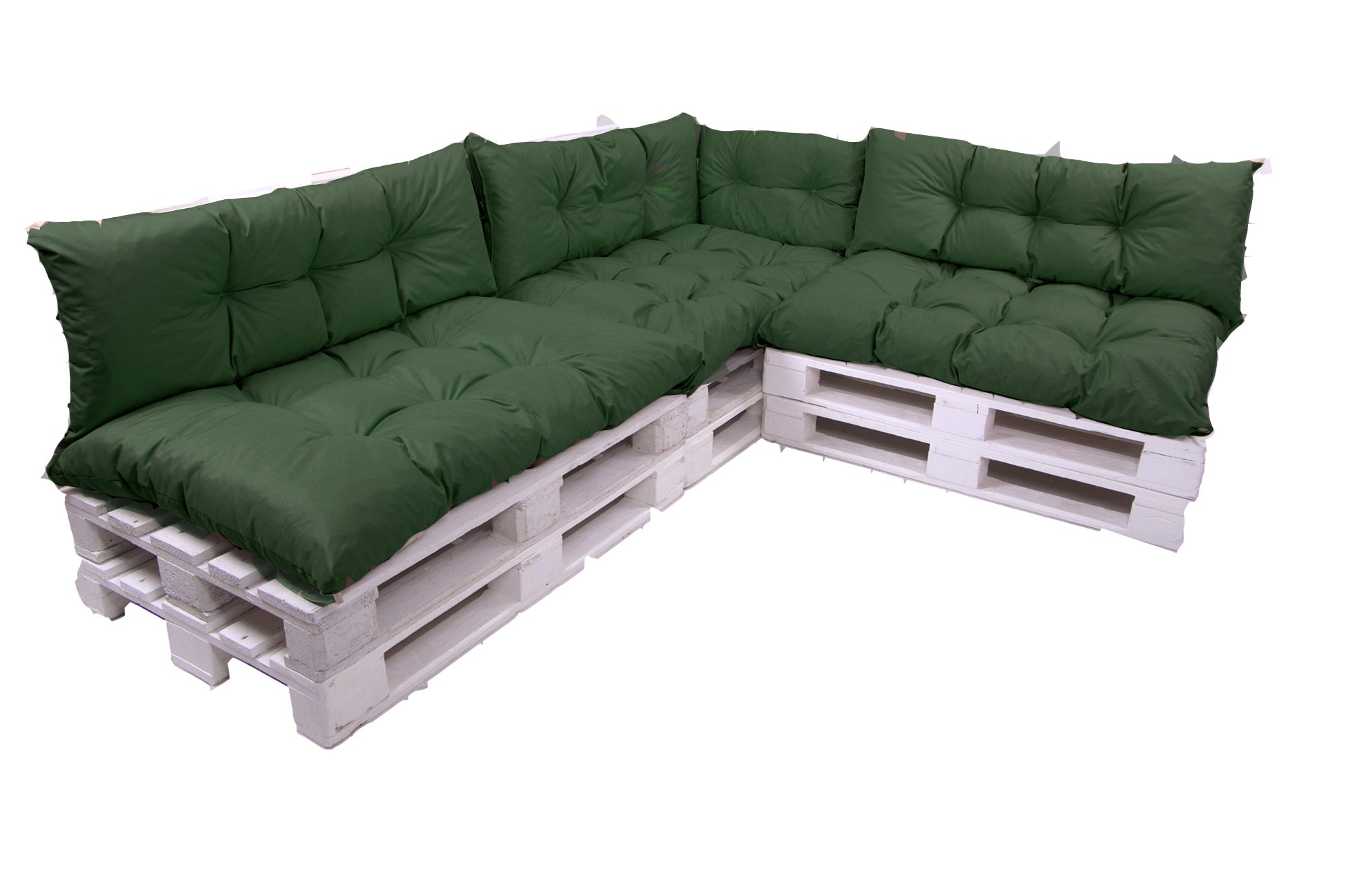 Conjunto de 7 cojines para palets, 3x asiento 120x50 y respaldo 120x40cm, cojín de jardín verde, conjunto de cojines para muebles de jardín