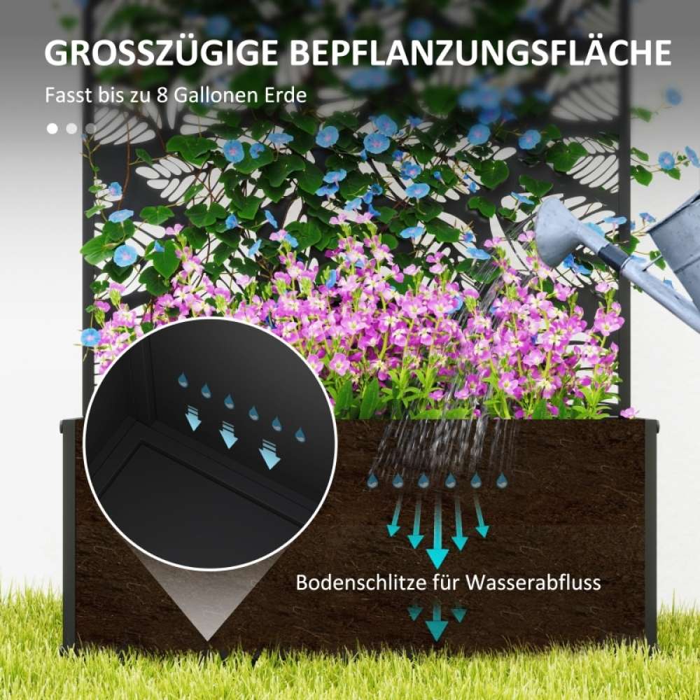 Bac potager surélevé avec treillis et panneau d’intimité, métal noir, jardinière de balcon, support plantes grimpantes, extérieur robuste - 4