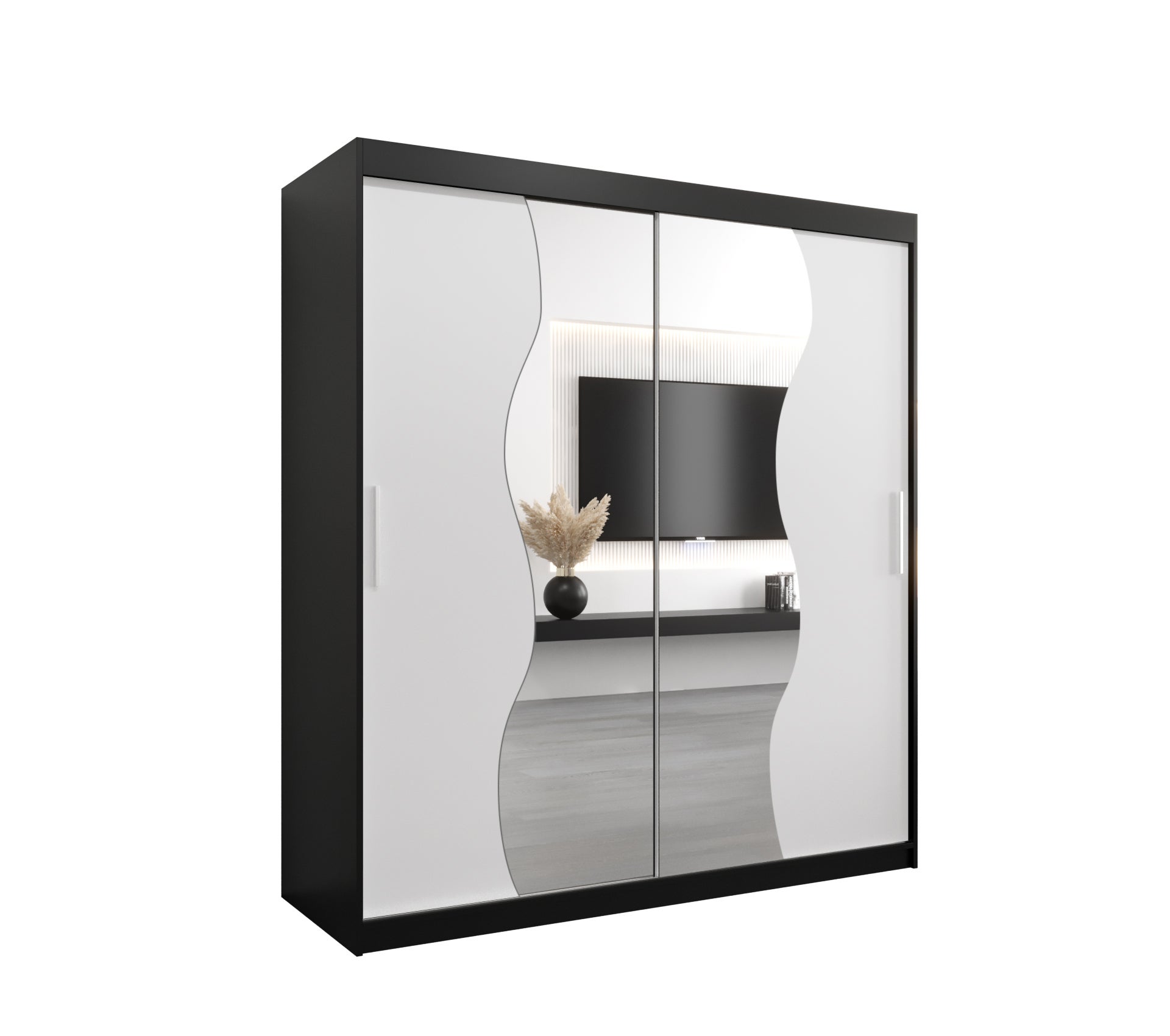 Szafa przesuwna garderoba MADRYT 180 x 62 x 200 cm Czarny + Biały - Abiks Meble