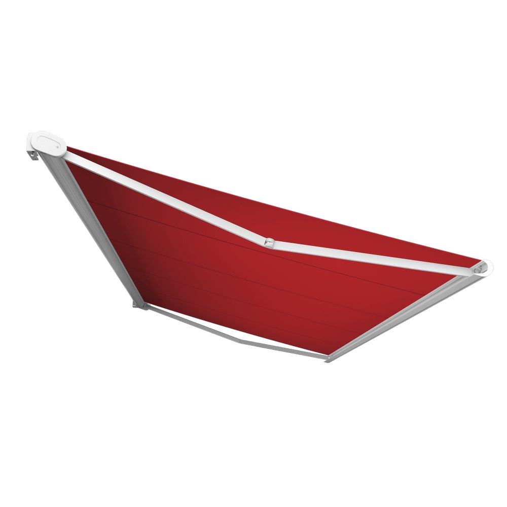 Store banne Coffre intégral PROTECT 2 LED SMART Blanc 5x3,5m Motorisé à télécommande + Capteur Vent + LED - Toile Rouge - 3