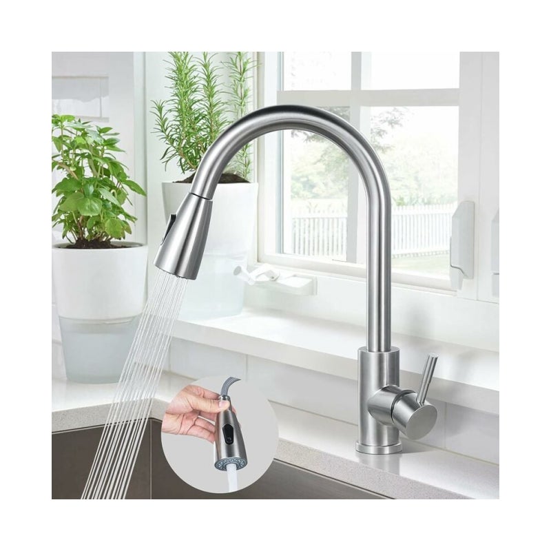 Bateria kuchenna, bateria zlewozmywakowa ze stali nierdzewnej 304, dwa tryby odpływu wody, obrotowy kran zlewozmywakowy 360° z wyciąganą wylewką