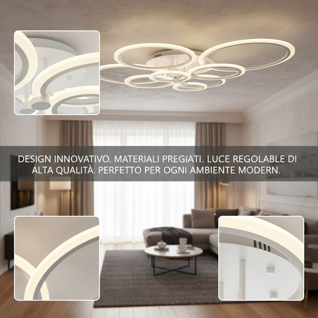 Lampadario Plafoniera LED moderno da soffitto Dimmerabile 8 cerchi per camera da letto soggiorno cucina 78W x 2 colori 3000K 4000K 6500K - 4