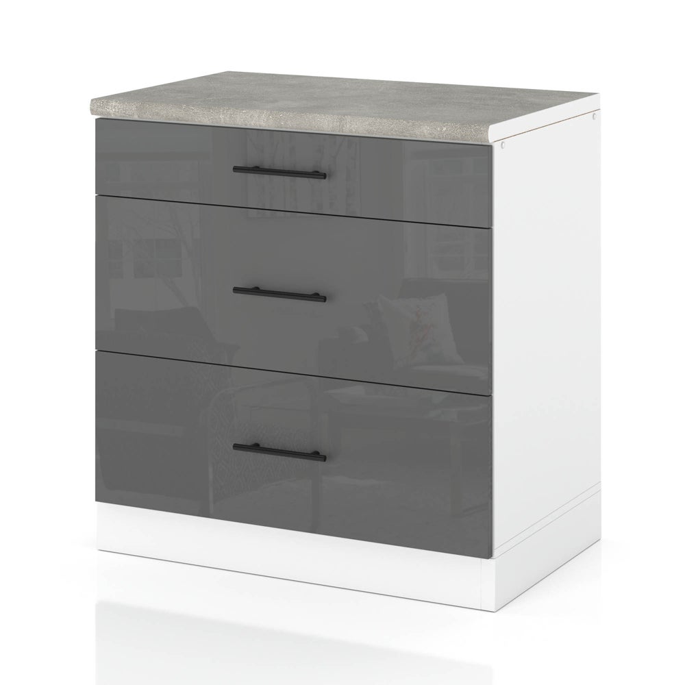 Szafka kuchenna stojąca z blatem 3 szuflady 80cm spremium szary połysk