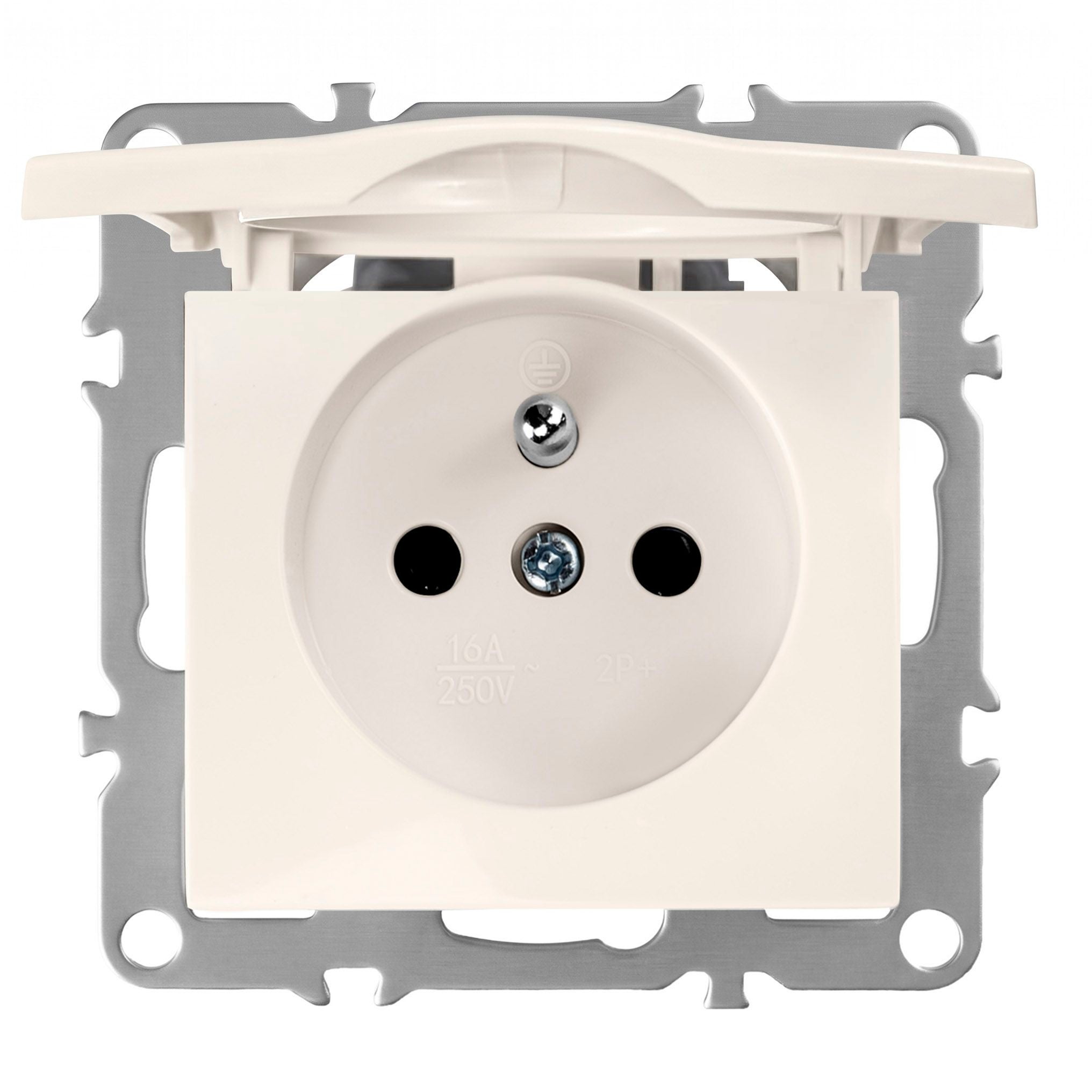 Toolight Priză Simplă Cu Împământare Și Clapetă Oste Jnh005-g Beige