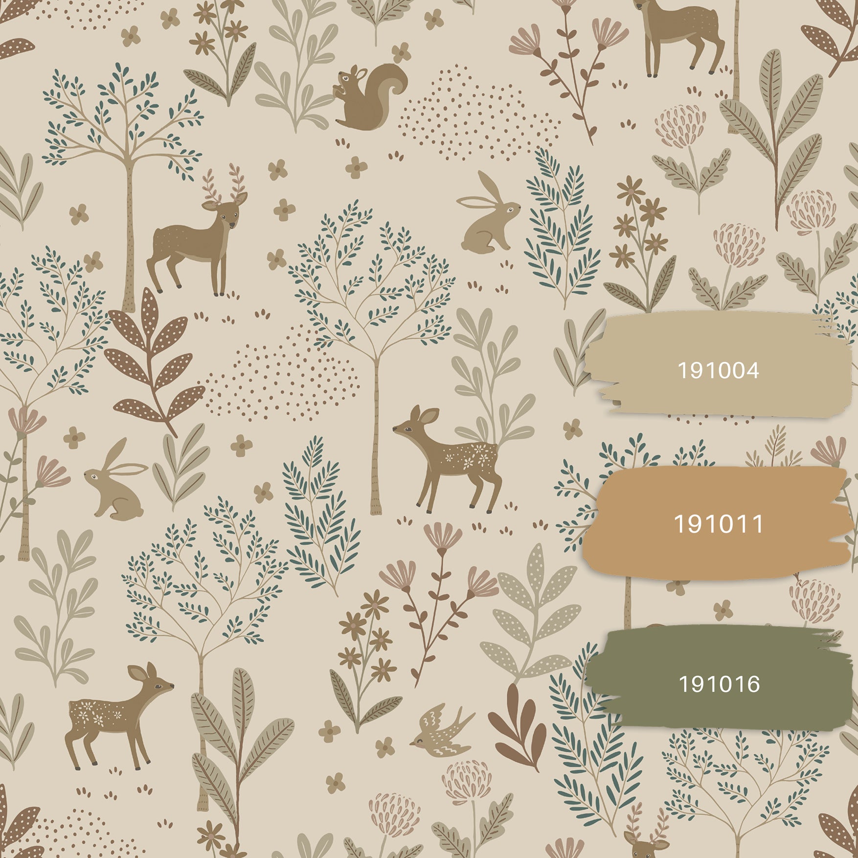 Papier peint forêt avec des animaux de la forêt beige et vert - 53 cm x 10.05 m - ESTAhome - 9