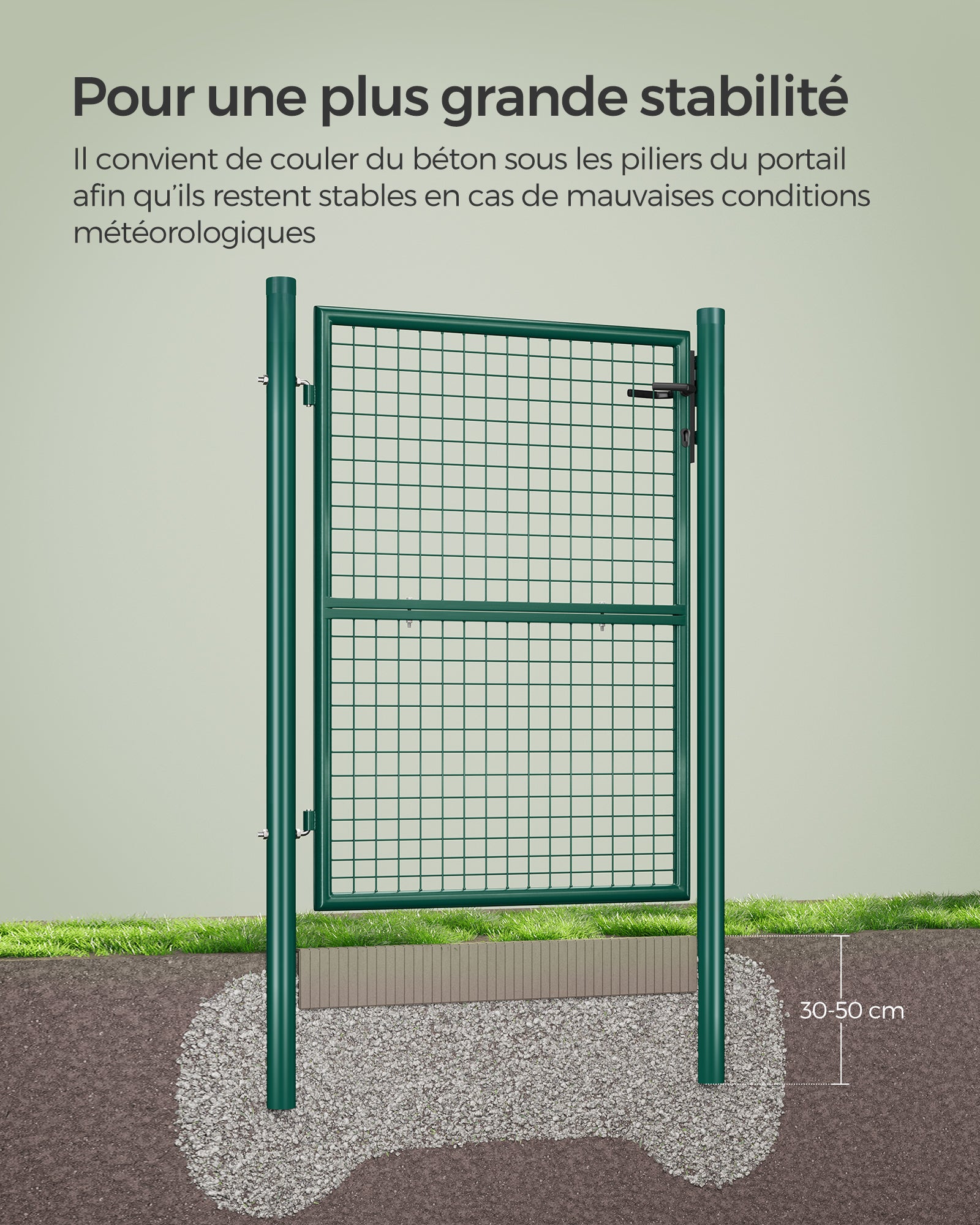 Songmics portillon de jardin 170 x 106 cm avec serrure maille métallique vert - 3