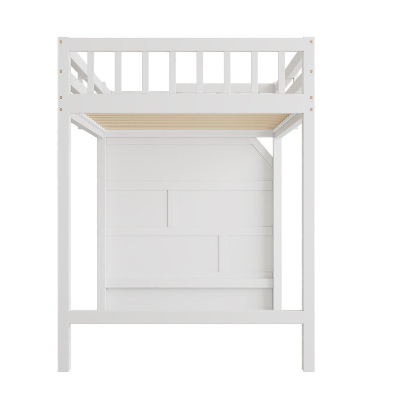 Lit mezzanine 90x200,Multifonctionnel Lit Superposé Enfant avec Escaliers de Rangement et Barrière,Lit Hauteur en bois ,Blanc - 9