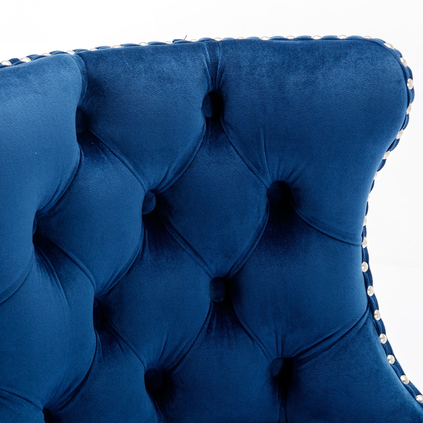 Tabouret de Bar Pivotant, Chaise de Bar Rembourrée, Lot de 2, Hauteur Réglable 63-84cm, Assise Velours avec Dossier et Base Chrome, Bleu - 6