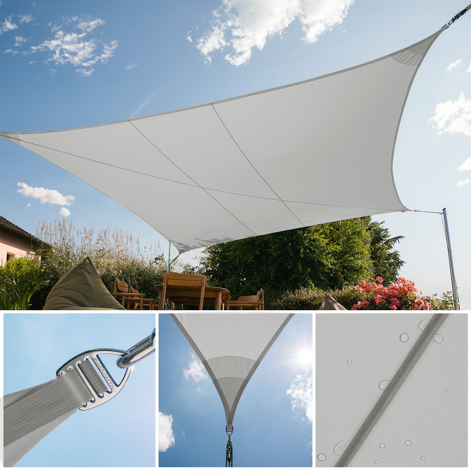 Tenda Vela Ombreggiante Rettangolare 300x190 Cm Impermeabile | 98% Protezione UV | Antivento Per Giardino, Terrazzo | Verde Scuro