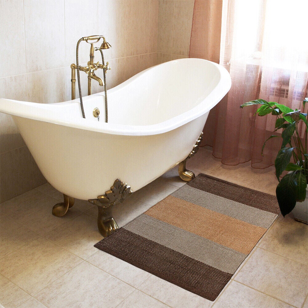 Tappeto Cucina Bagno Puro Cotone Morbido Assorbente Scendiletto Intrecciato a Mano Marrone 55x280 cm - 3