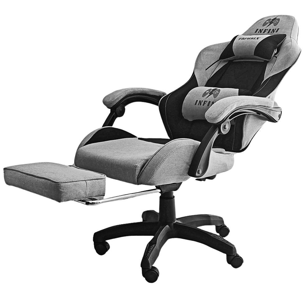 Fotel gamingowy z podnóżkiem oddychający ThrustX Black-Light Gray