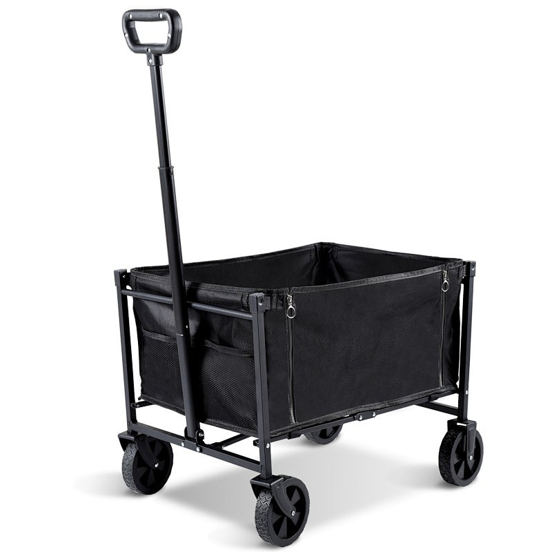 Carro de jardín carro de transporte plegable, carga máx. 80 kg para acampada, jardinería, compras negro