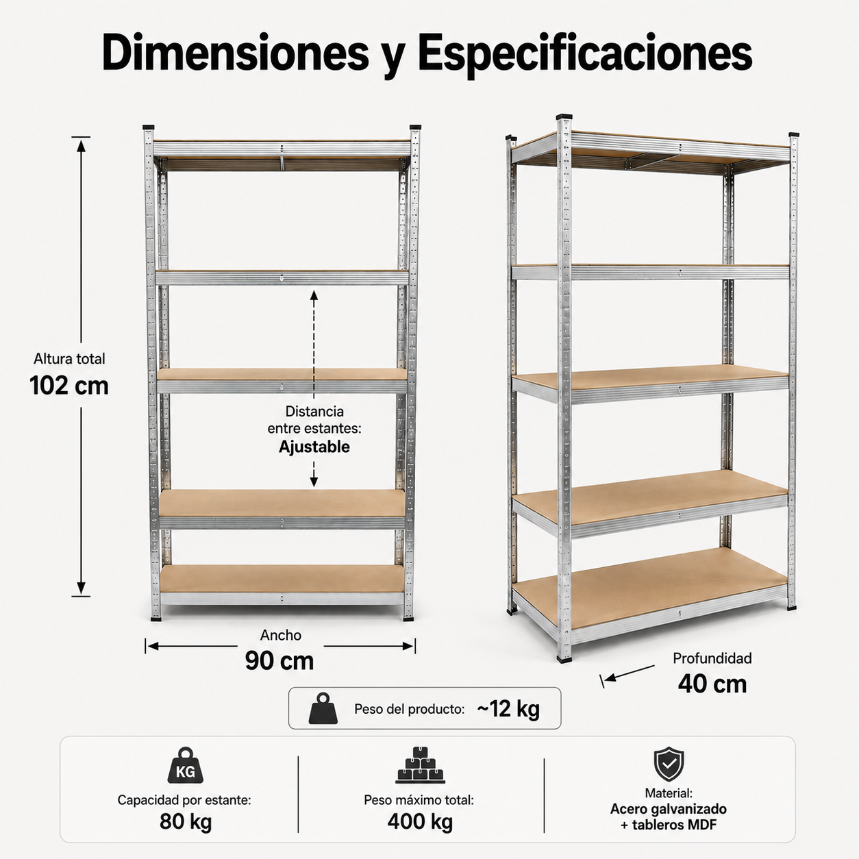 Étagère métallique galvanisée 180x90x40 cm 5 tablettes renforcées - 2
