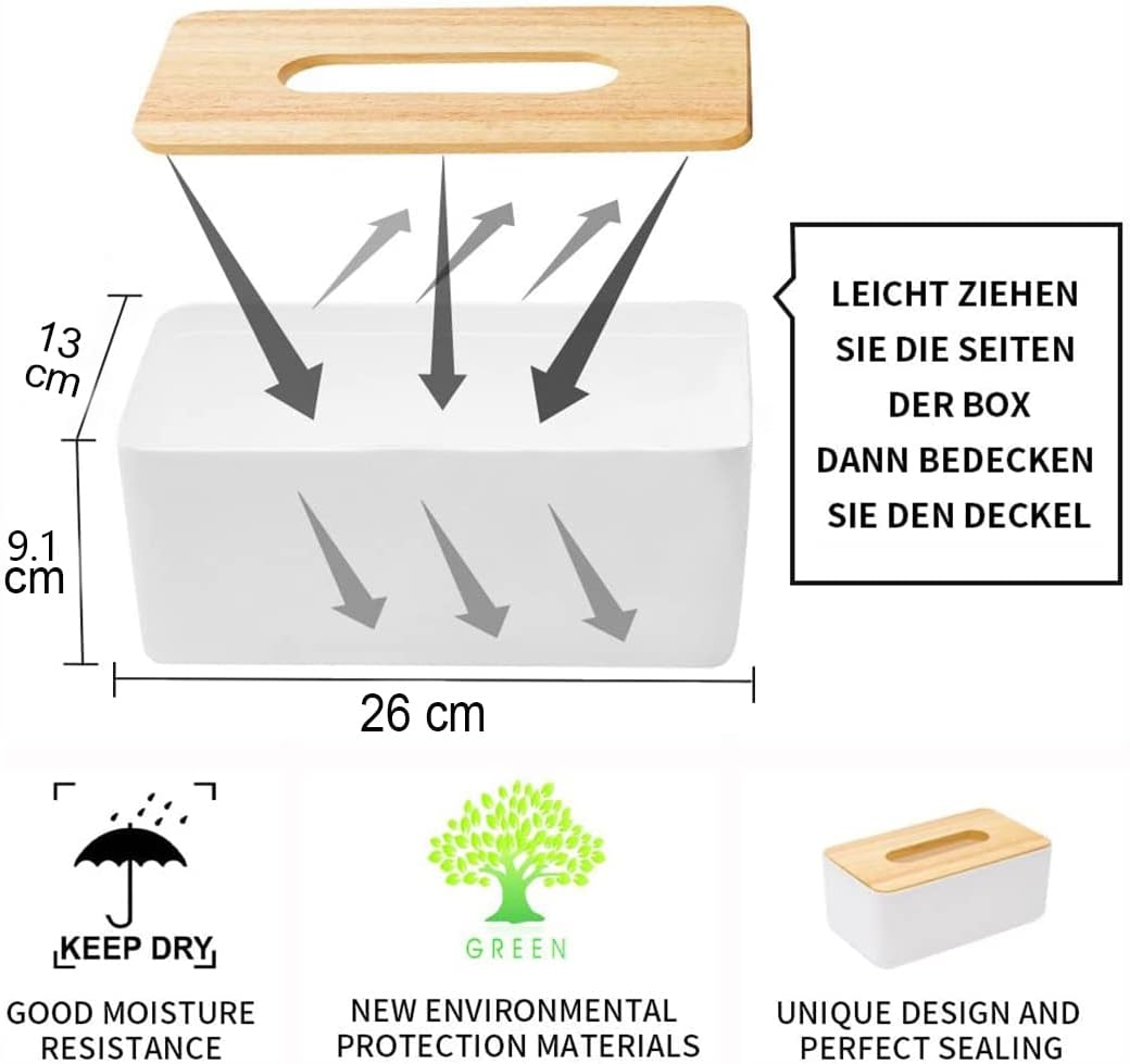 Praktyczny, prostokątny dozownik chusteczek higienicznych, standardowy rozmiar, wykonany z drewna lub materiału. Praktyczny, prostokątny dozownik chu - 2