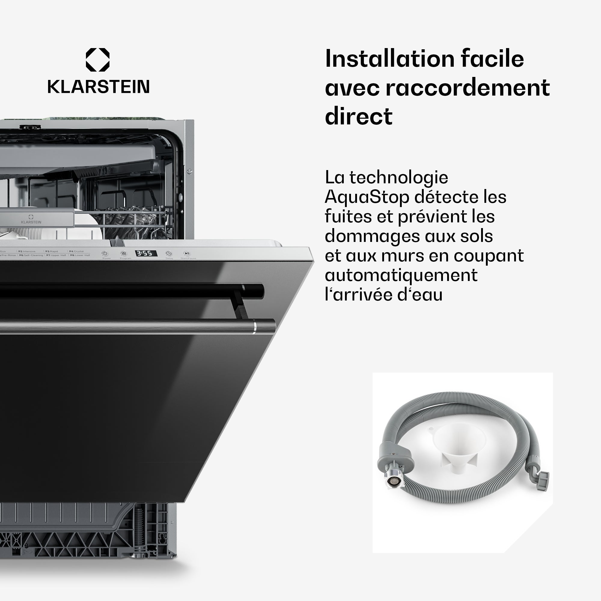 KLARSTEIN Luxara lave-vaisselle encastrable | 8 programmes | technologie Aqua-Stop | 1900 W | 60 cm Noir - 7