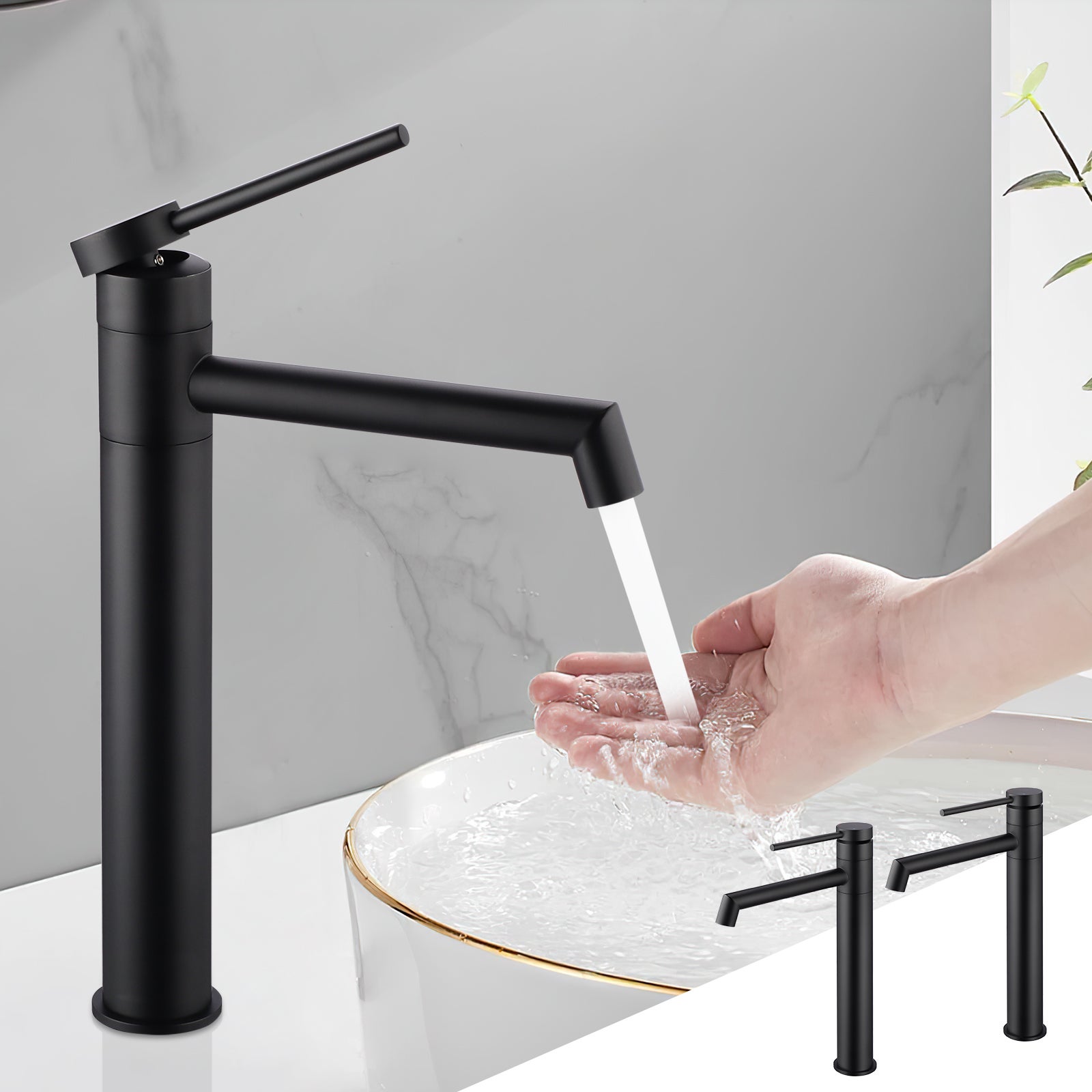 LOVHAUS Bateria Łazienkowa, Wysoka Bateria Umywalkowa Jednouchwytowa do Łazienki dla Gości, Zestaw 2 Sztuki