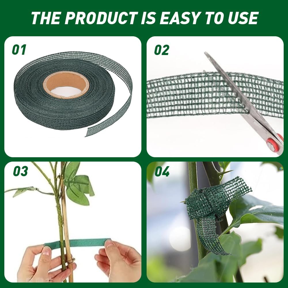 2 Pièces Sangles de Fixation pour Arbre de Jardin, Attaches pour Arbres 3 cm × 50 m Perméable à l'air Liens pour Ligatures, Vert - 5