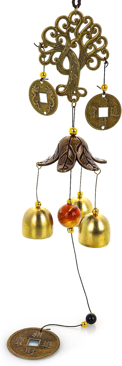 Dzwonek wietrzny przynoszący szczęście - 3 dzwoneczki Feng Shui - Z sznurkiem - Do domu, ogrodu - Dekoracja do zawieszenia - Prezent