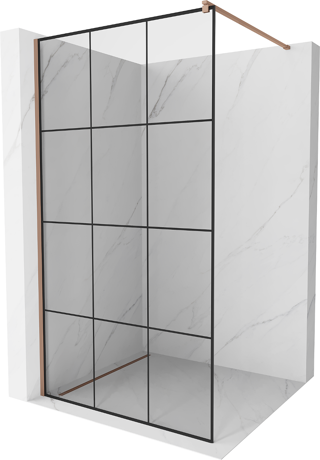 Mexen Kioto ścianka prysznicowa Walk-in 120 x 200 cm, czarna kratka 8 mm, różowe złoto - 800-120-101-60-77