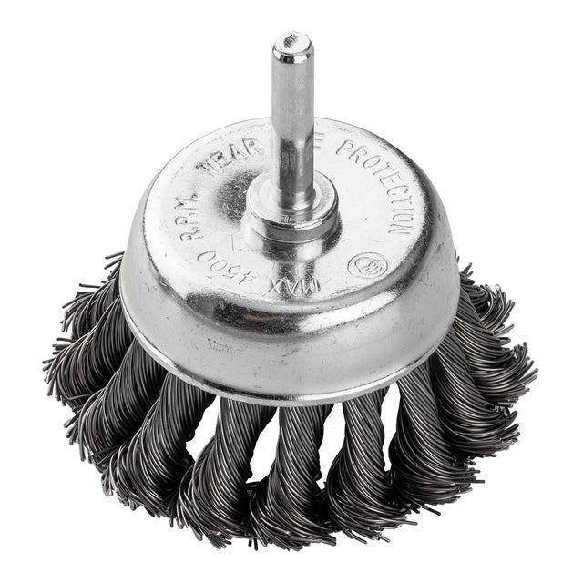 Szczotka druciana doczołowa 75 mm, drut skręcony, stalowy, z trzpieniem 6 mm GRAPHITE