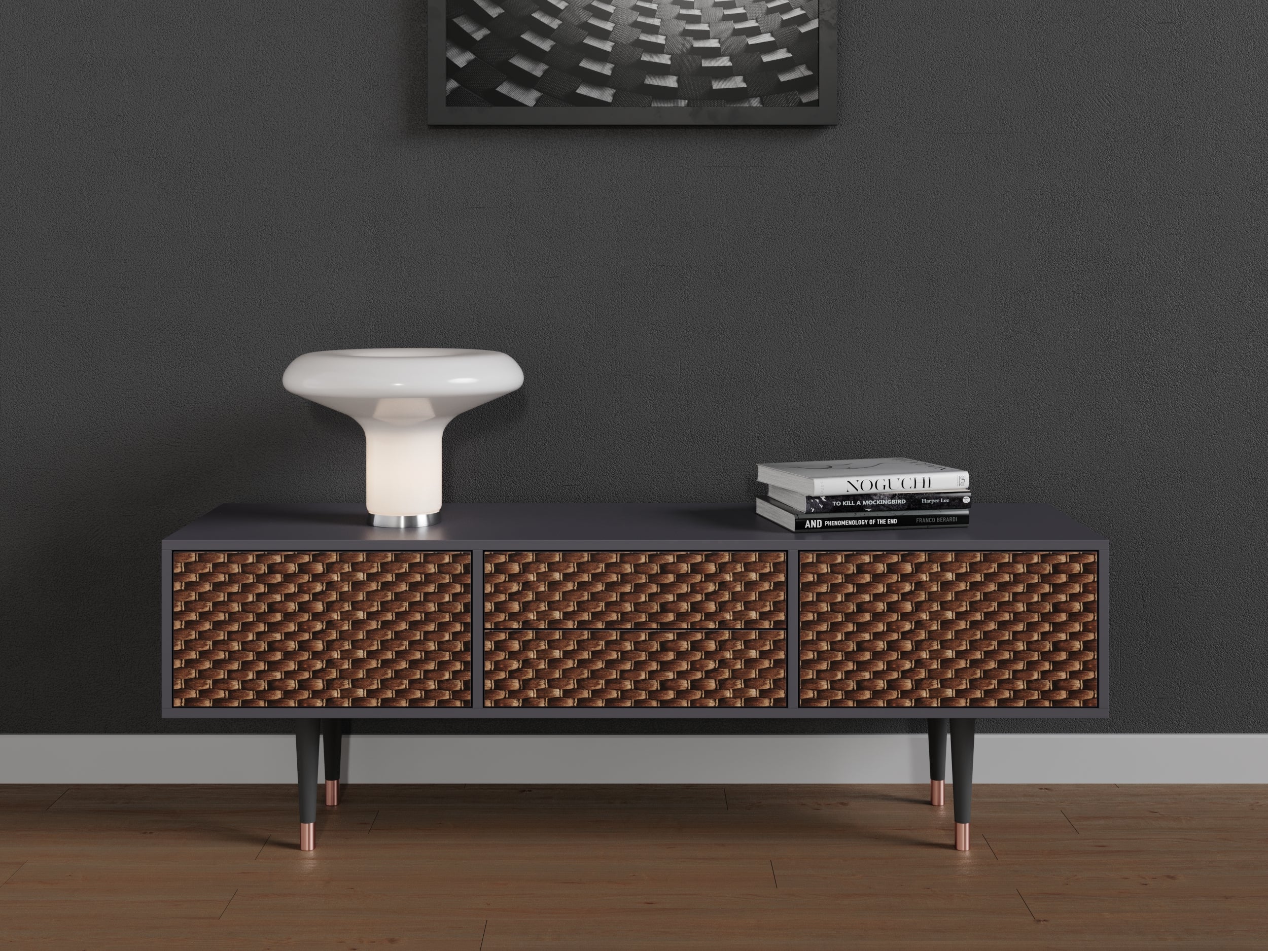 Una base per TV con due porte e due cassetti, lunga 170 cm, di colore antracite - 2