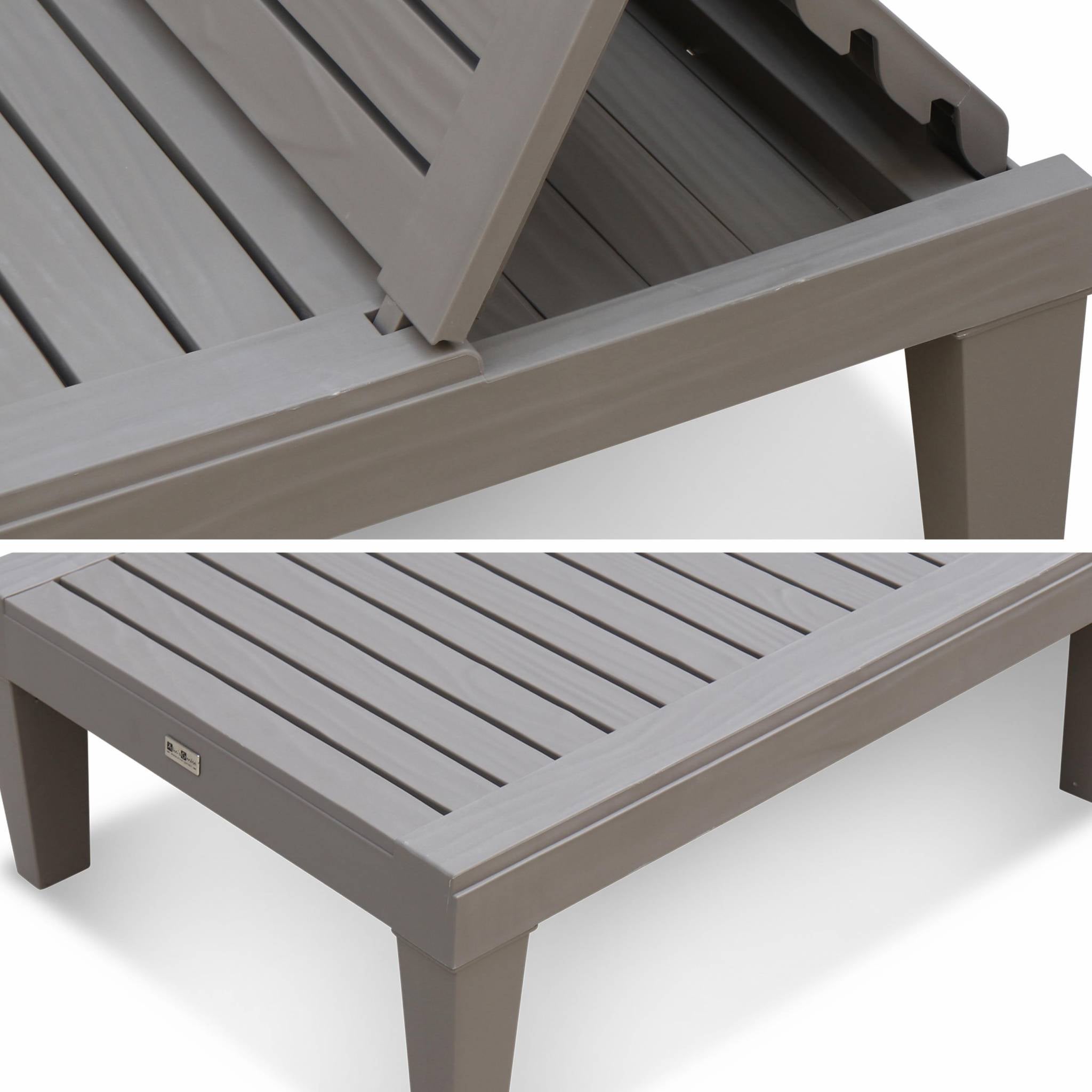 Lot de 2 bains de soleil. PIA. transats multi positions. en plastique. gris taupe PIA - 4
