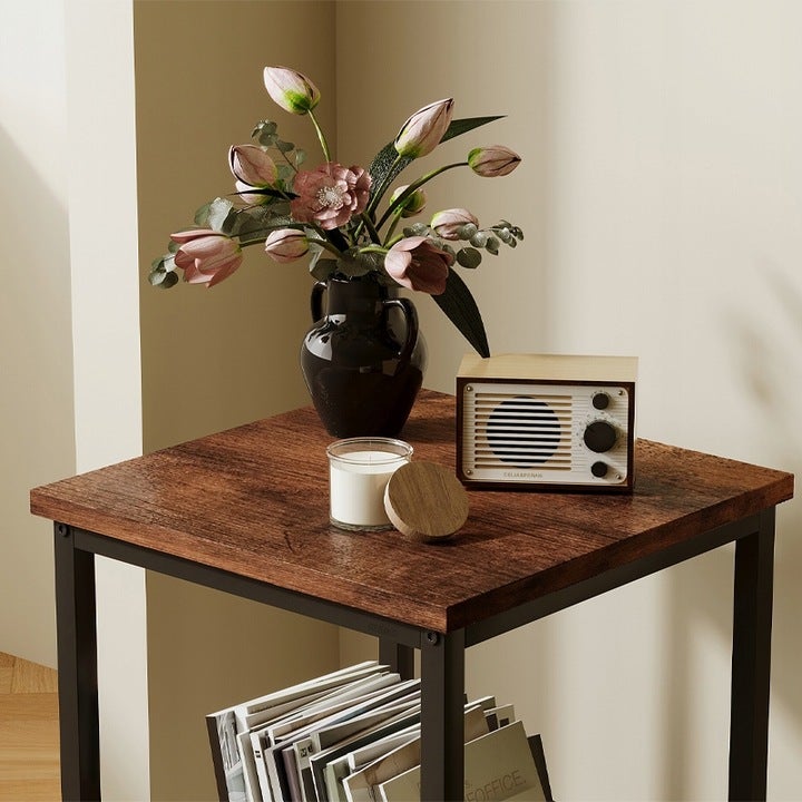 STOLIK KAWOWY KWADRATOWY POMOCNICZY BOCZNY Z PÓŁKĄ RETRO VINTAGE LOFT 55 CM - 5