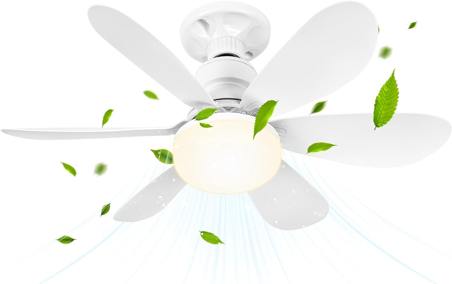 Wentylator sufitowy z oświetleniem i pilotem, 52 cm, 40 W, mały, ściemnialny wentylator LED z gniazdem E27, wentylator sufitowy do żyrandola