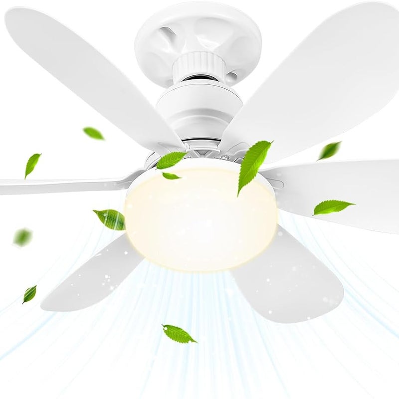 Wentylator sufitowy z oświetleniem i pilotem, 52 cm, 40 W, mały, ściemnialny wentylator LED z gniazdem E27, wentylator sufitowy do żyrandola