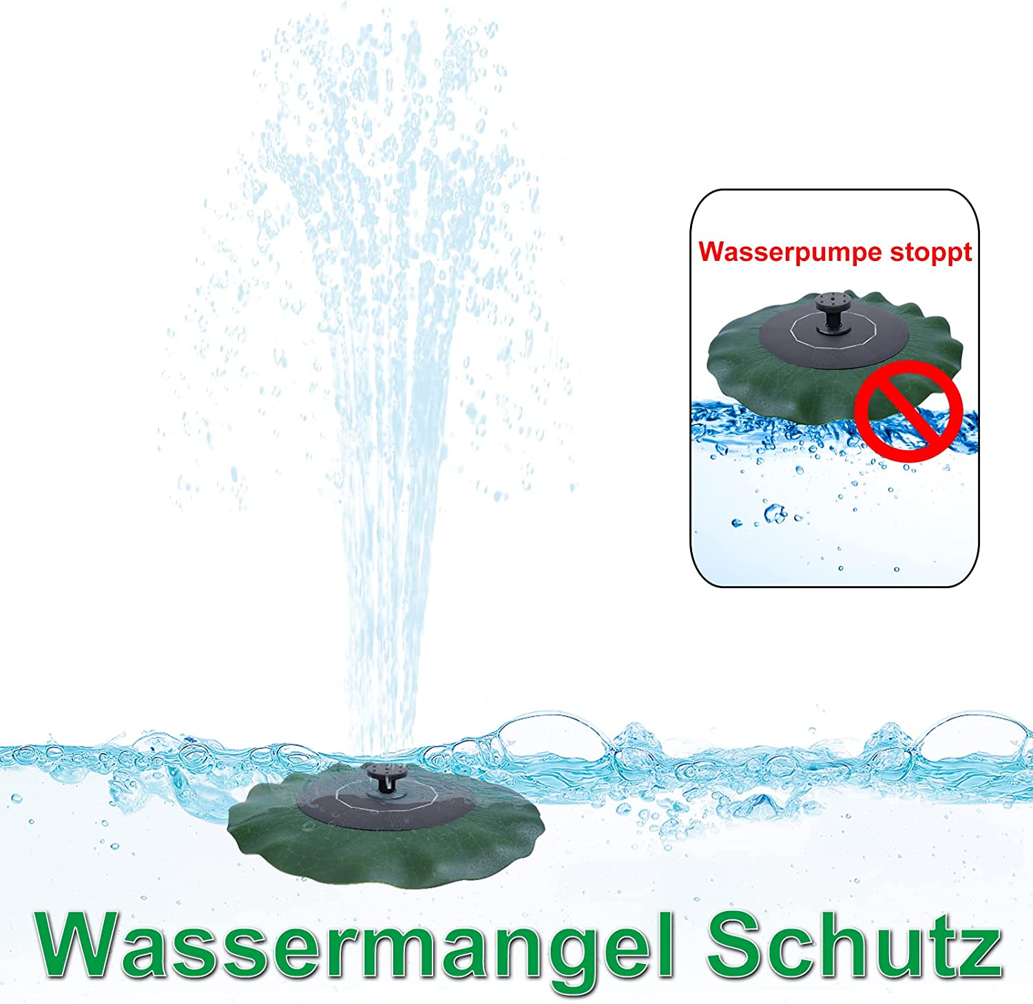 Fontaine Solaire - Pompe à Eau Solaire - Décoration en Feuille de Lotus avec Buses de pulvérisation - Pompe Solaire de 1,4 W - pour Jardin - 2