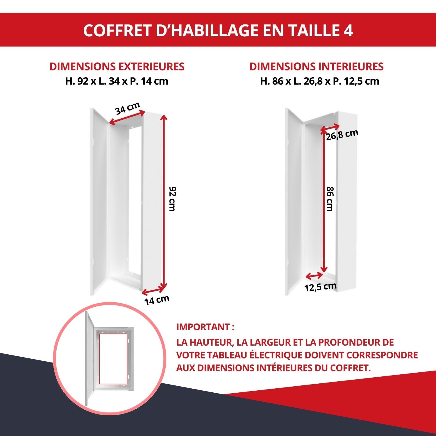 Coffret d'habillage ATOLE 13 modules en acier blanc pour tableaux électriques - H 92 x L 34 x P 14 cm - Réf. RCH400 - 4