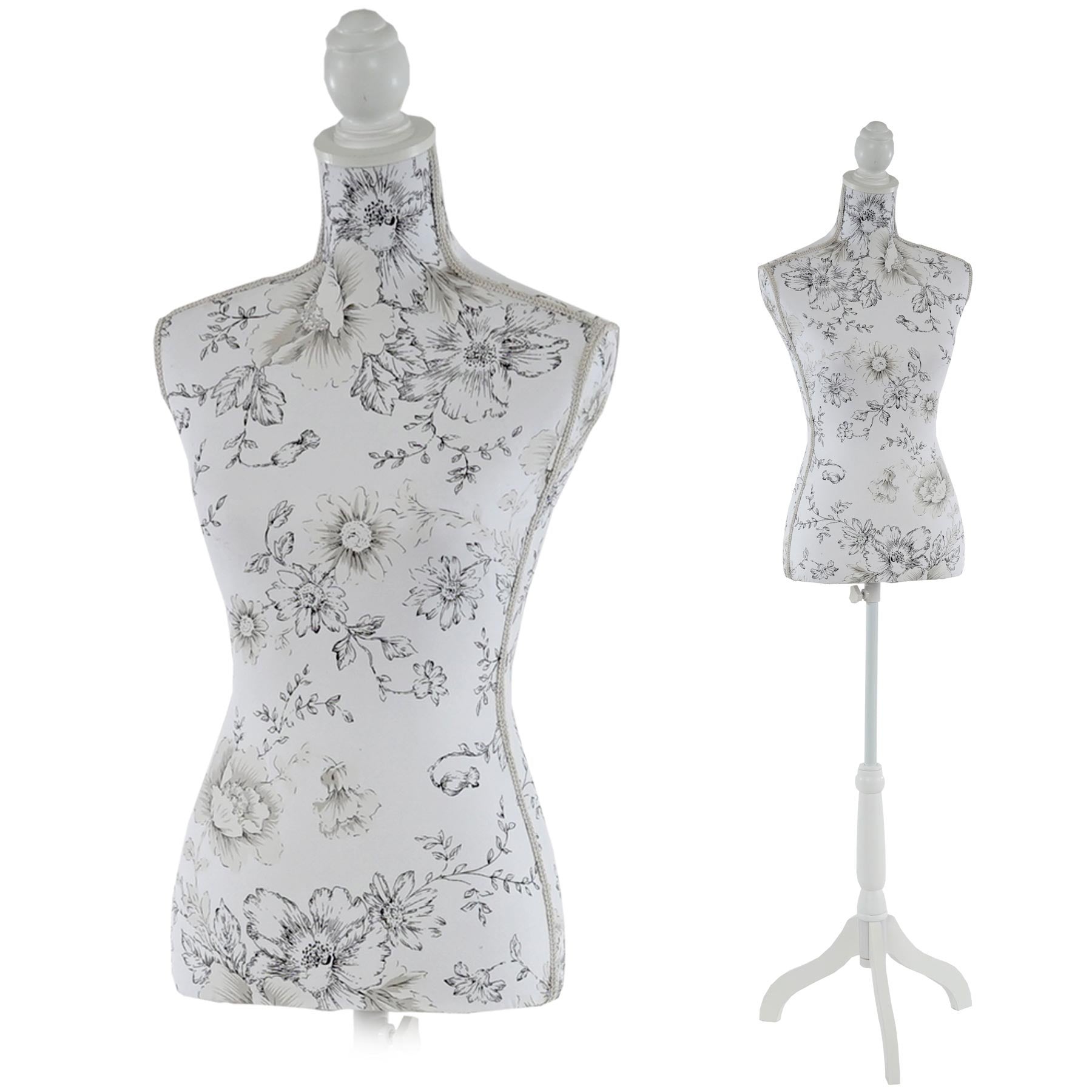 Buste de couture féminin sur pieds hauteur régable mannequin femme déco vitrine fibre de verre blanc avec des fleurs 04_ - 3