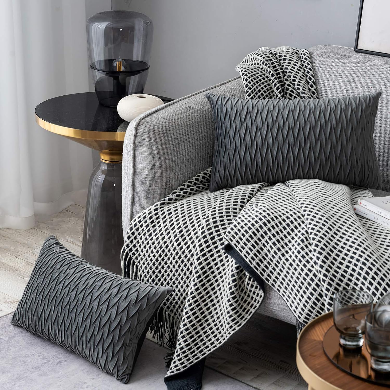 Lot De 2 Housses De Coussin Carrées 50x50 Cm Motif Arbre De Vie - Velours Noir Et Doré Style Bohème