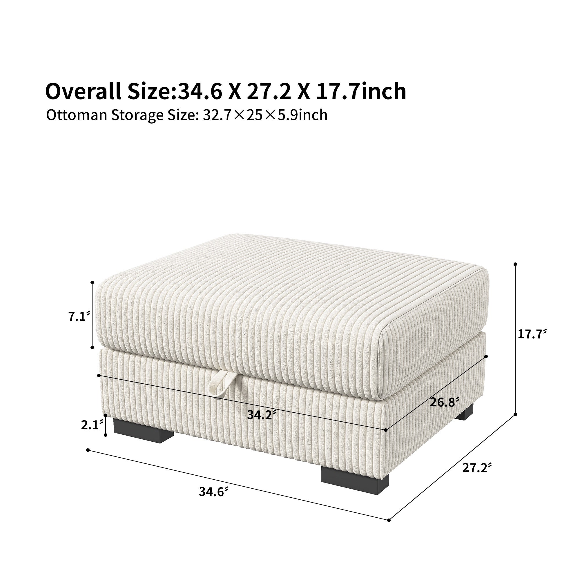 Repose-pieds rectangulaire 88 x 69 x 45 cm - Ottoman de salon modulable - Avec coffre de rangement intégré 88 x 69 x 45 cm - Velours côtelé - Beige - 9