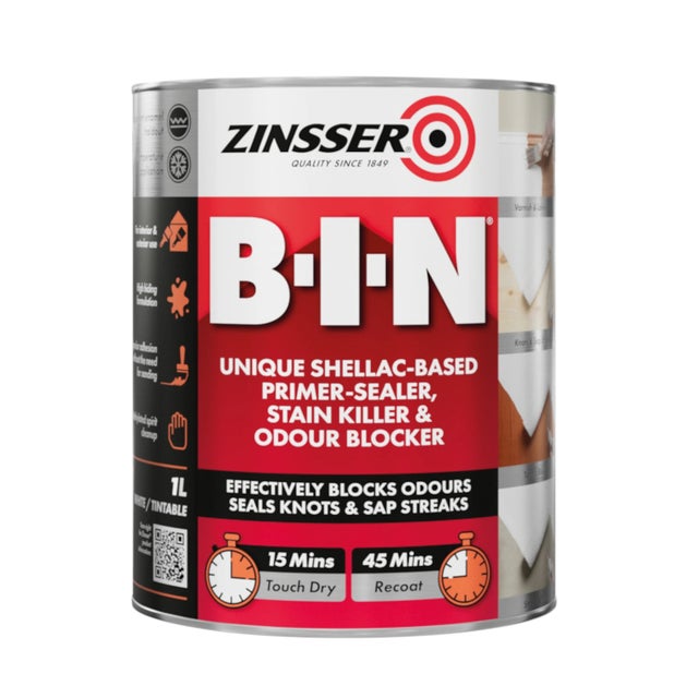 Podkład blokujący plamy i zapach na bazie szelaku Zinsser BIN SHELLAC biały 1L