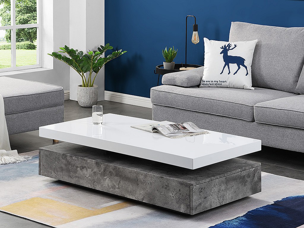 Ława FELIX – 2 szuflady – MDF – kolor: szary i biały