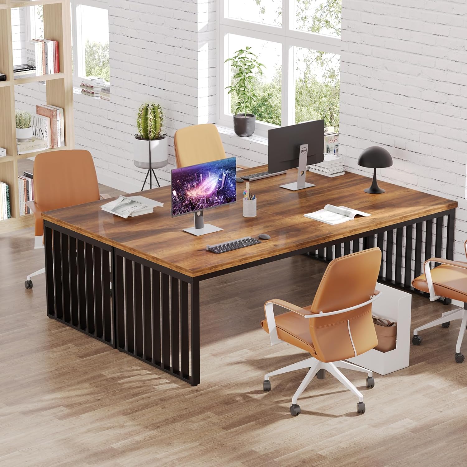 Tribesigns Bureau d'ordinateur, 180*60*76CM, avec structure métallique robuste, Bureau de bureau Table de conférence (brun) - 6