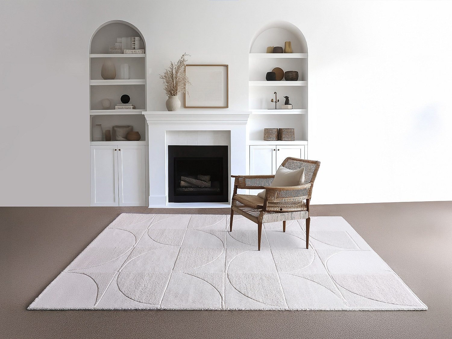 Dywan z wypukłym geometrycznym wzorem ręcznie tuftowany 100% wełny - 160 x 230 cm - Kość słoniowa - MILUNA