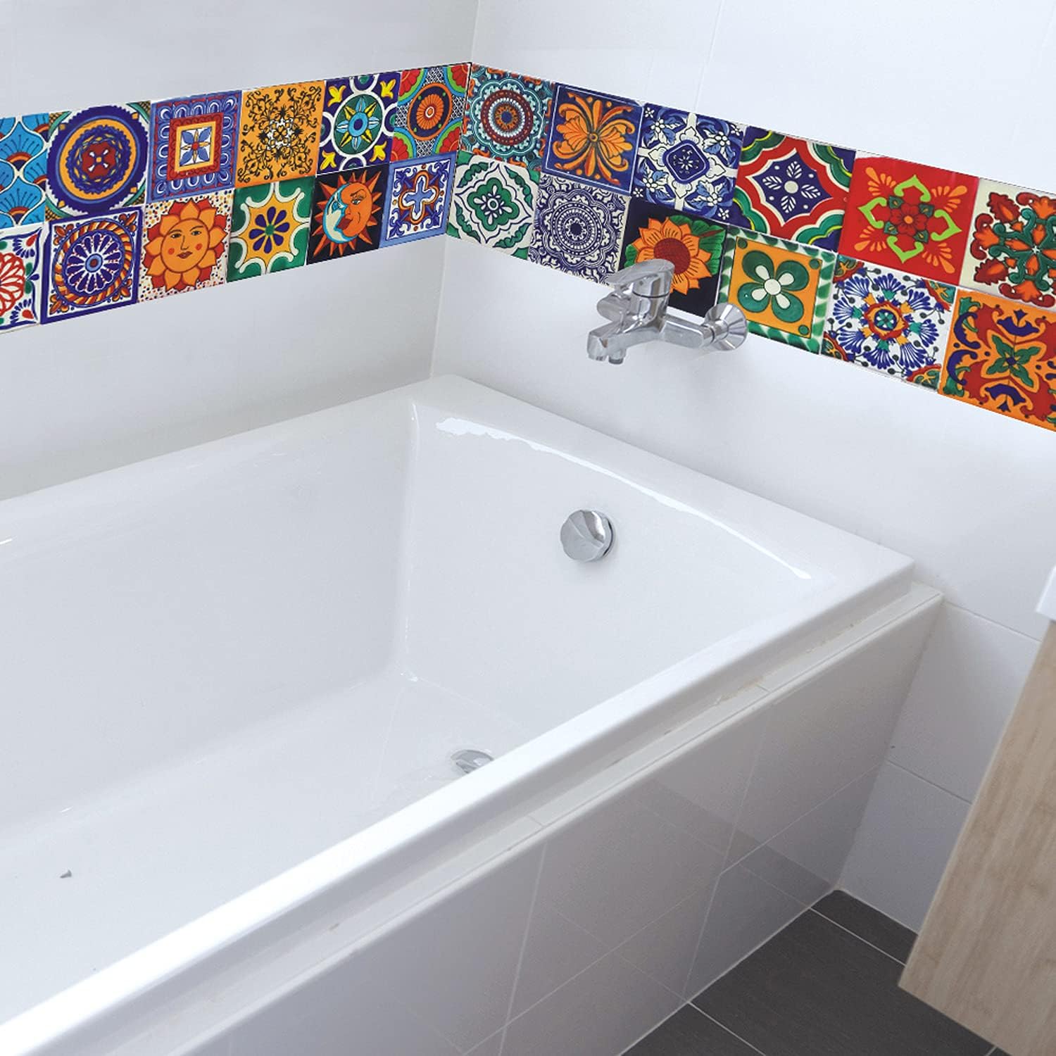Stickers Carrelage Style Marocain - Autocollants Vinyle Adhésifs Pour Rénover Salle De Bain, Cuisine Et Murs Sans Travaux