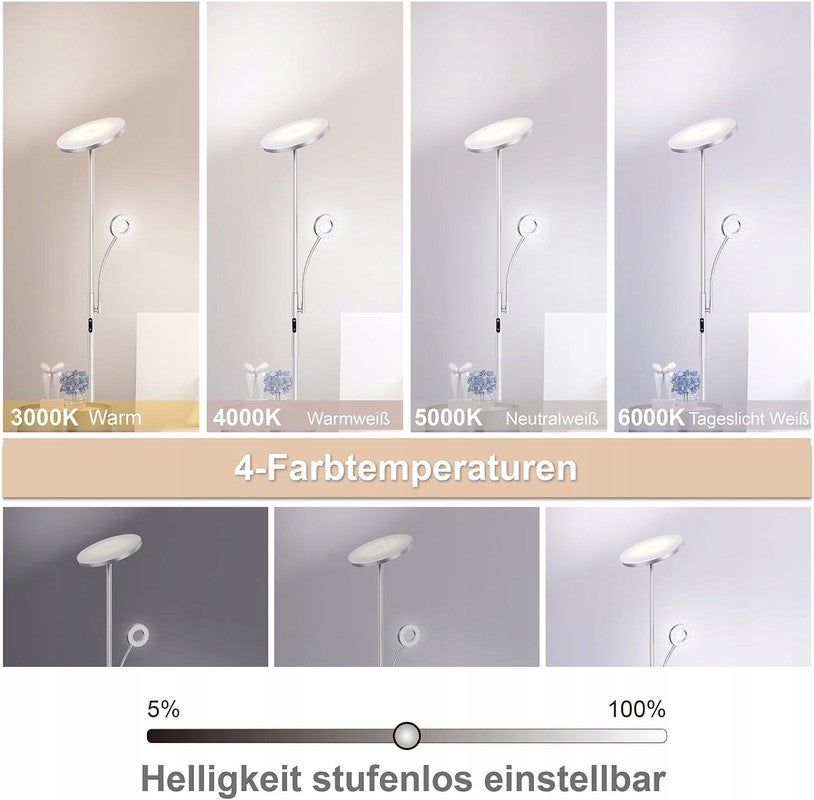 Amdelne Lampadaire LED, 30W+5W 2500LM, dimmable et couleur réglable 3000K-6000K, avec télécommande magnétique Nickel - 6