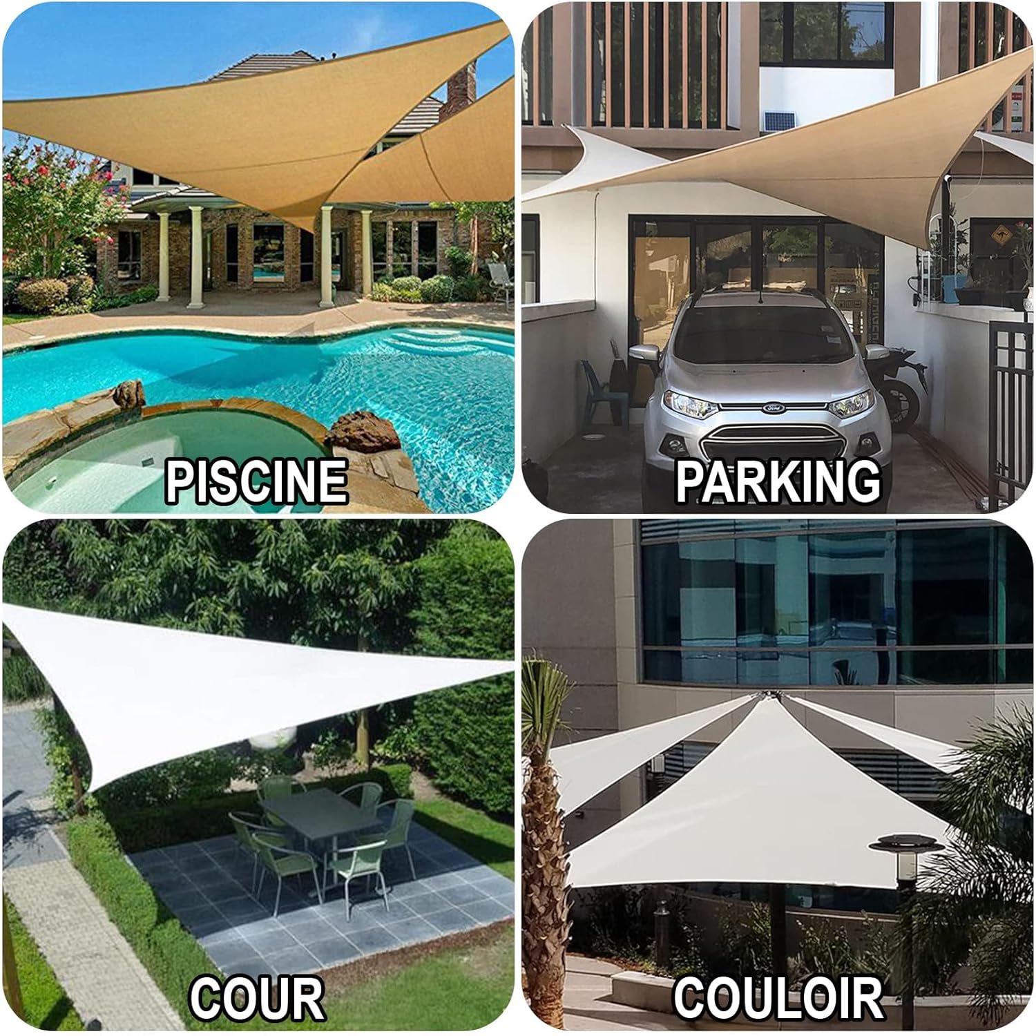 Voile d'ombrage imperméable, triangle de 4 x 4 x 4 mètres, toile d'ombrage pour patio extérieur terrasse balcon, jaune sable - 3