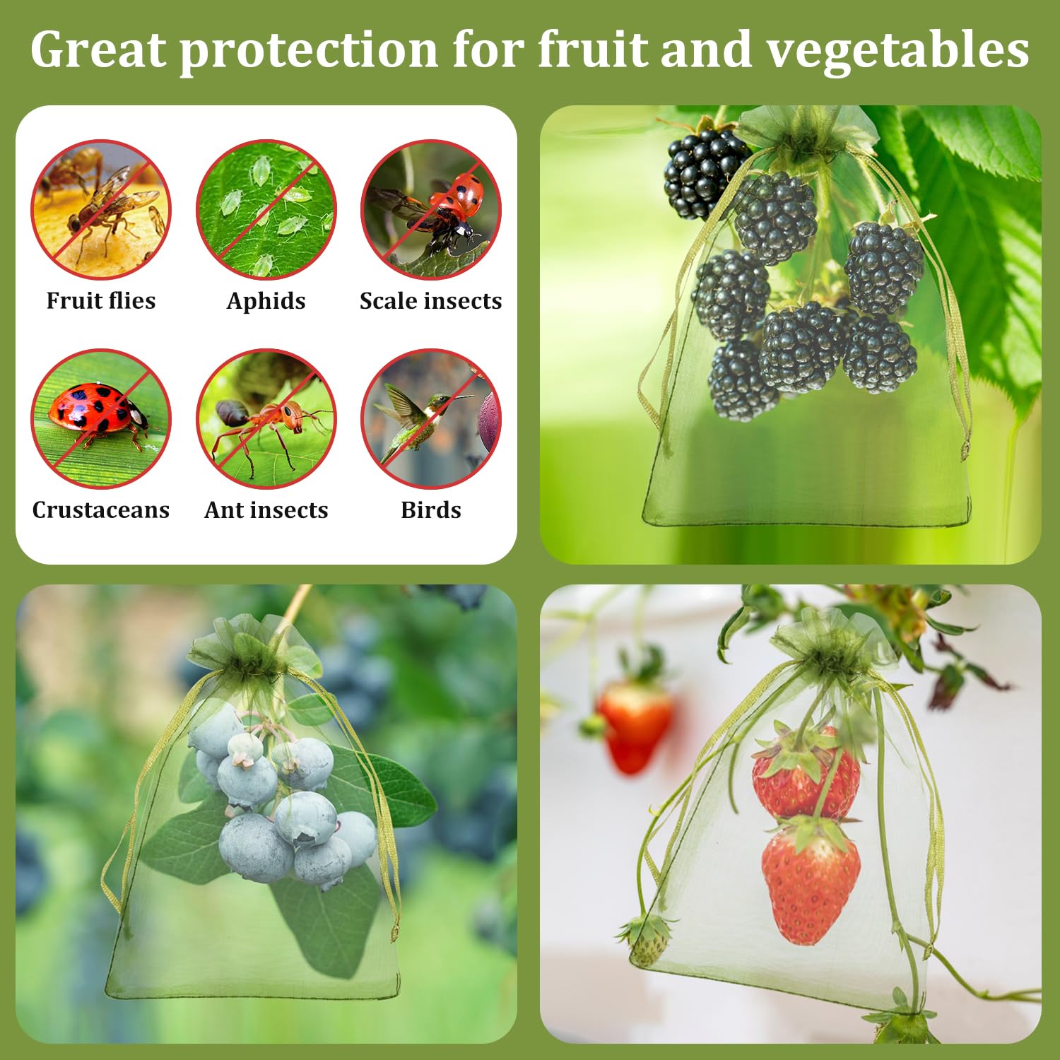Embalagem com 150 sacos de proteção para árvores de fruto, com cordão, com 17 x 23 cm, ideais para proteger os frutos das aves em jardins - 6