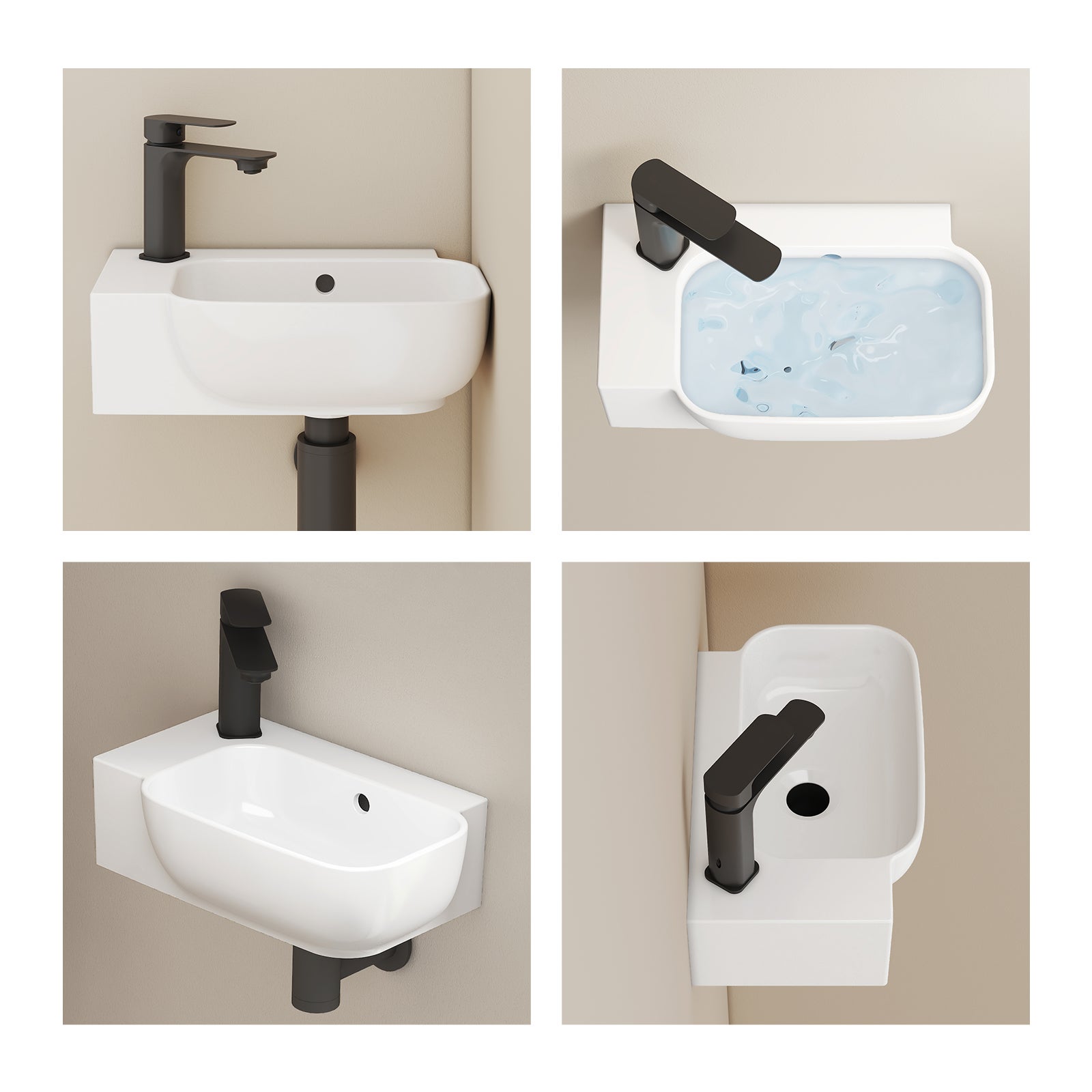EMKE Lavabo mural rectangulaire en céramique 40 x 25 x 14 cm, trou de robinet à gauche, avec trop-plein, blanc brillant - 6
