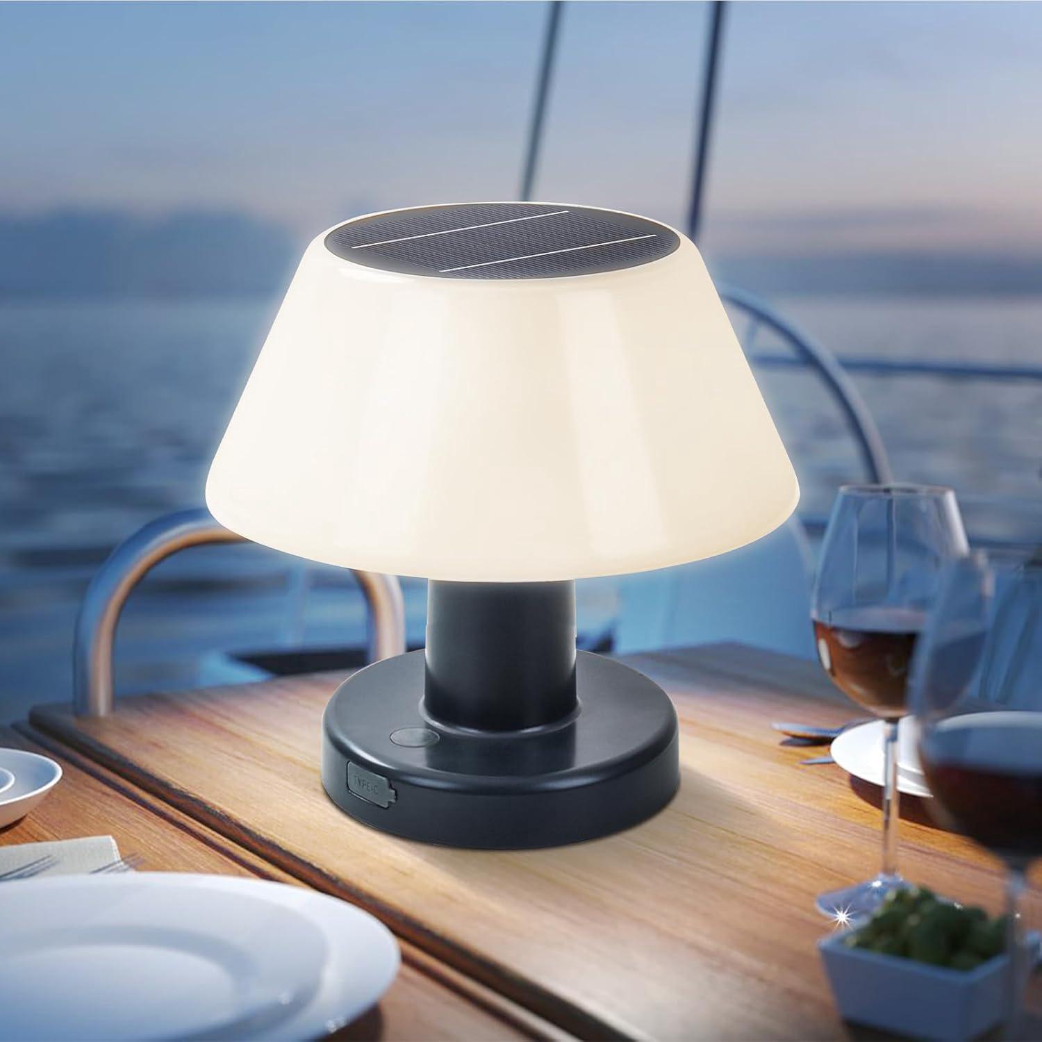 Solarna lampa stołowa ZOLGINAH, bezprzewodowa lampa stołowa zewnętrzna z akumulatorem, regulowana 4500K, wodoodporna IP44, lampa solarna na kemping