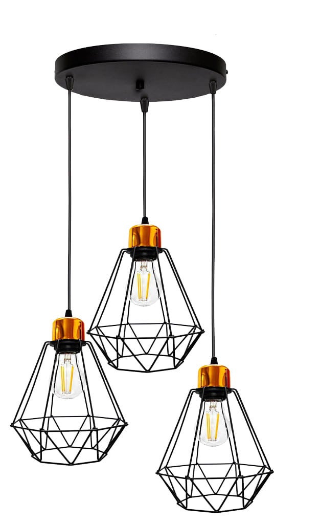 Lampa wisząca Primo czarno-złota 3xE27x60W wym: 100 x 44 x 44 cm metal Candellux
