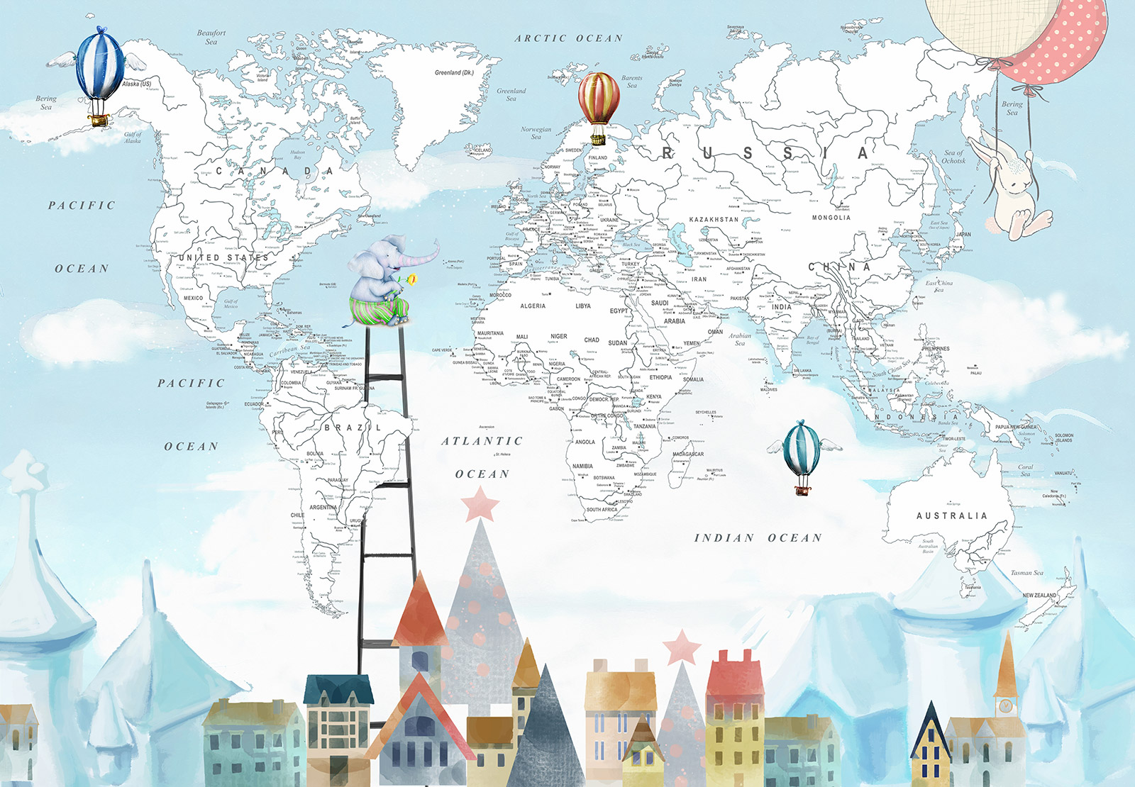 Papel pintado panorámico niños - mapa del mundo
