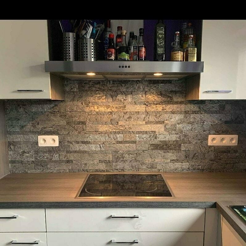 Revestimiento de Pared Tira Autoadhesiva de Piedra Natural Plata Gris Brillo – Relieve 60x15 cm, Grosor 0,2/0,4 cm - 4